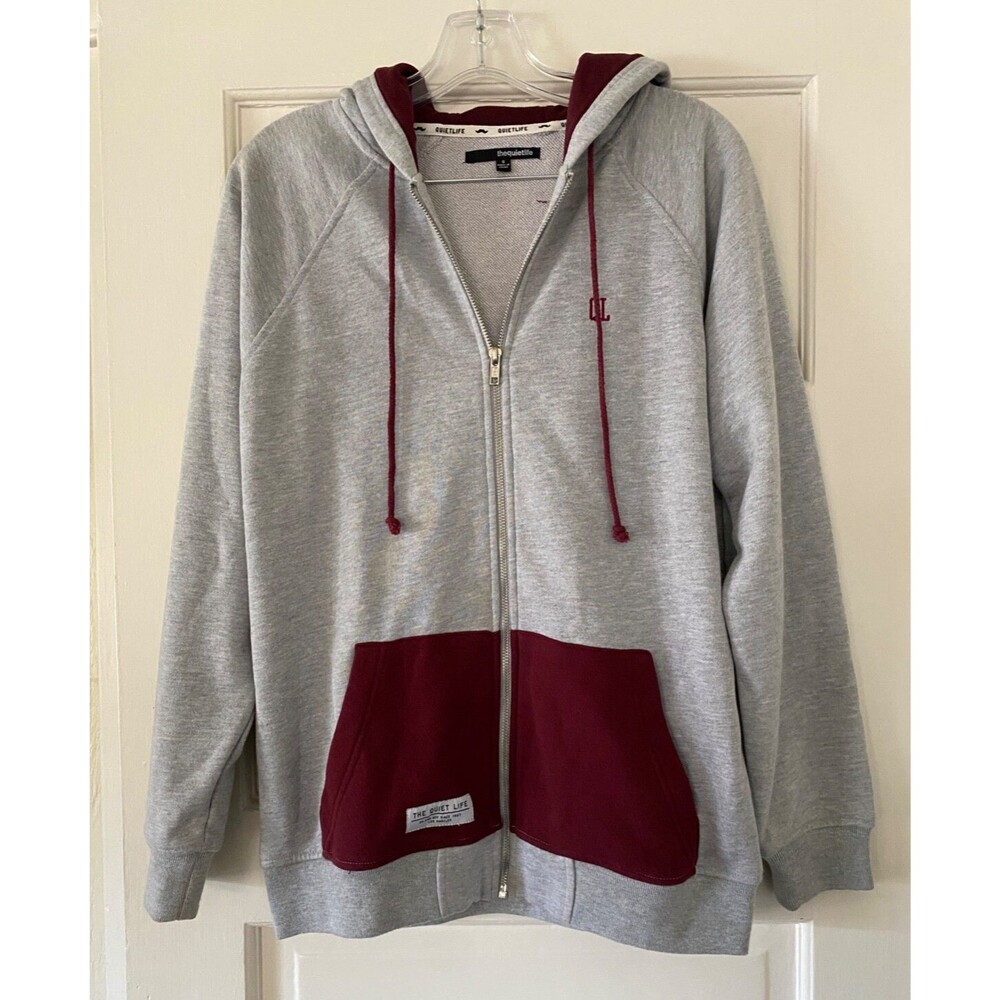 The Quiet Life zip hooded sweatshirt hoodie grey maroon  size small